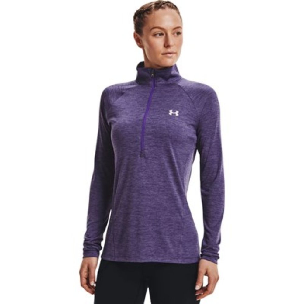 Under Armour Womens Tech Heathered Purple Twist Half-Zip Long Sleeve Top XS